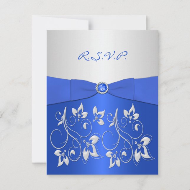 Carte RSVP Cobalt Blue et Silver Floral (Devant)