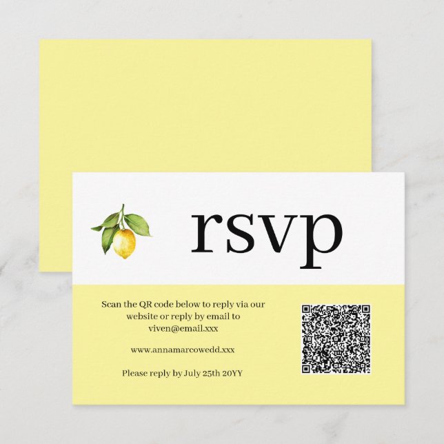 Carte RSVP Code QR citron jaune (Devant / Derrière)