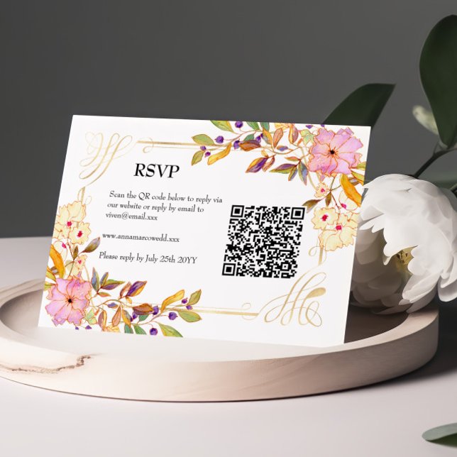 Carte Rsvp Code QR Floral Spring (Créateur téléchargé)