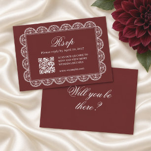 Carte RSVP Code QR Mariage à Cadre en Dentelle Bla