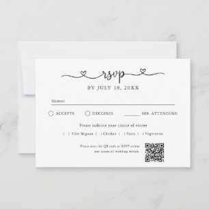 Carte RSVP Code QR Photo Cœur Script Blanc Cassé
