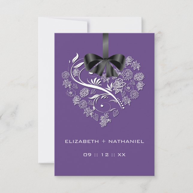 Carte RSVP Coeur sans respiration - prune (Devant)
