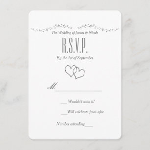Carte RSVP Coeurs d'argent et mariage étincelant