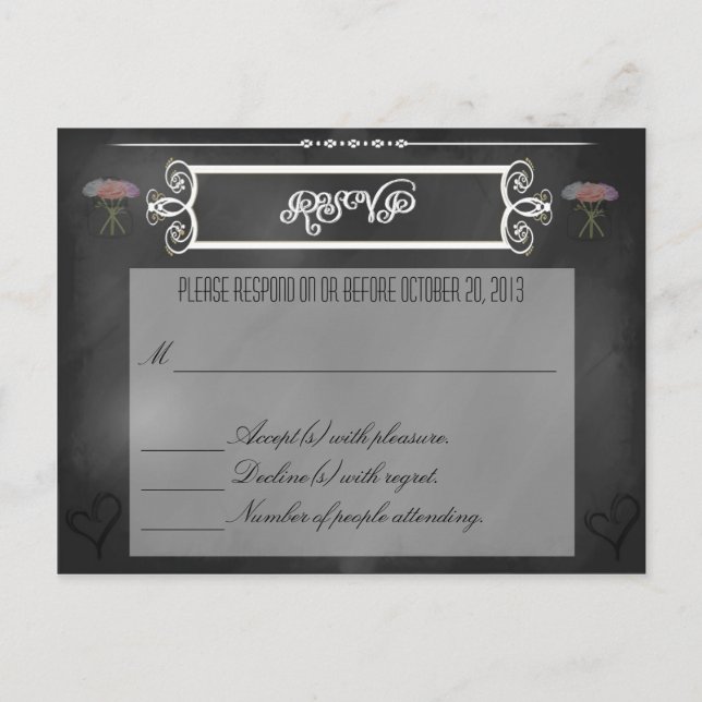 Carte RSVP Coeurs et Fleurs de tableau de bord (Devant)