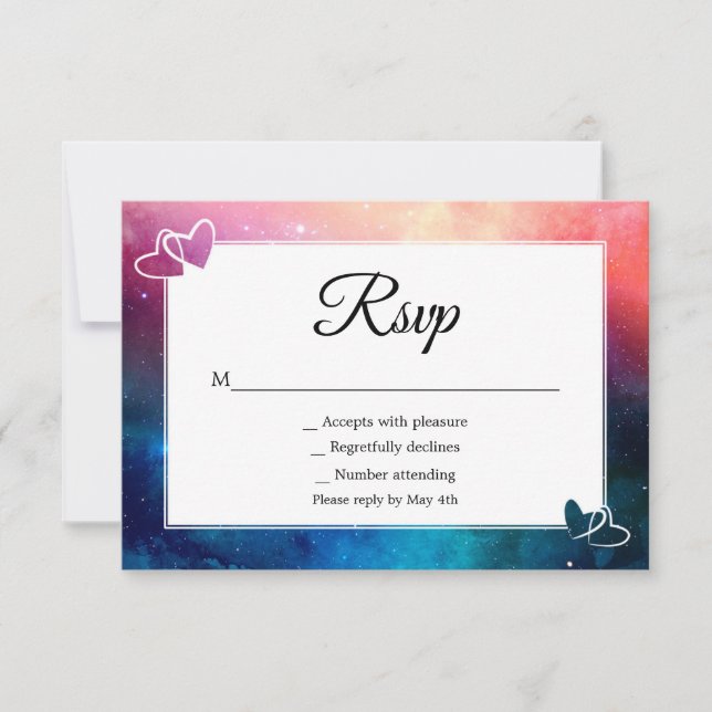 Carte Rsvp Coeurs Nebula Rose & Bleu (Devant)