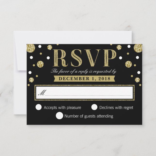 Carte RSVP Confetti en noir blanc et Parties scint (Devant)