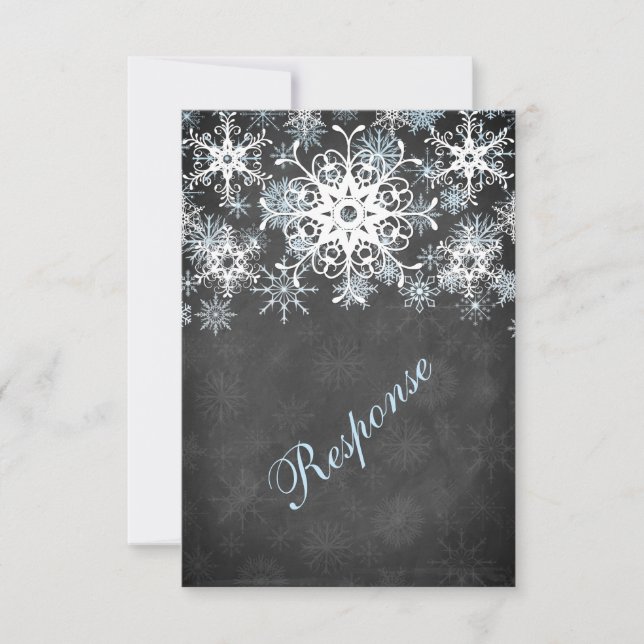 Carte RSVP cool Blue Snowy Chalkboard Style Mariag (Devant)
