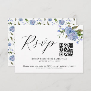 Carte RSVP couleur bleu Mariage QR Code