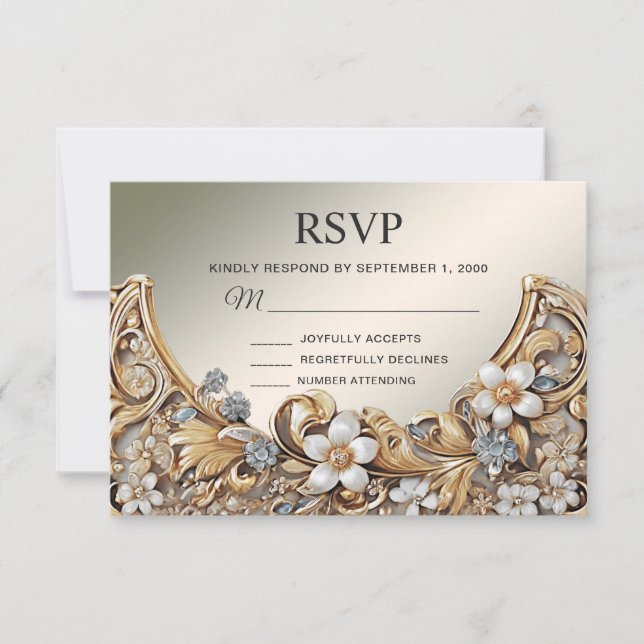Carte RSVP couleur or blanc (Devant)