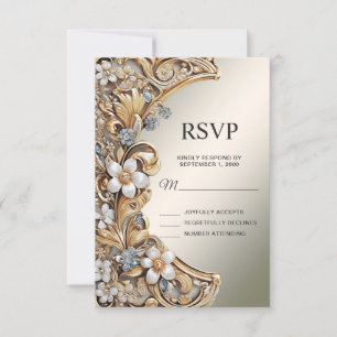 Carte RSVP couleur or blanc