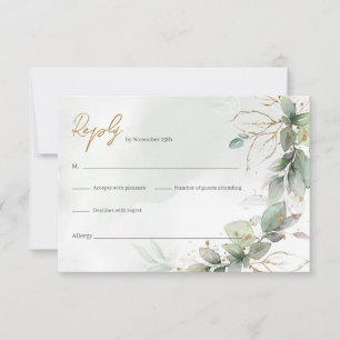 Carte Rsvp couleur or et vert sauge aquarelle déli