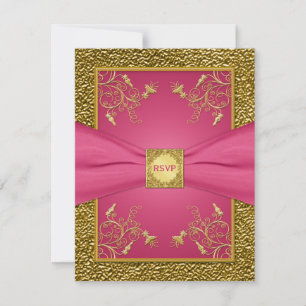 Carte RSVP couleur rose et or RIBBON IMPRIMÉE