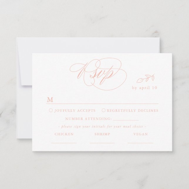 Carte RSVP couleur rose feuille blanche et code QR (Devant)