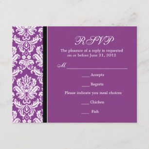 Carte RSVP couleur violet Damask classique