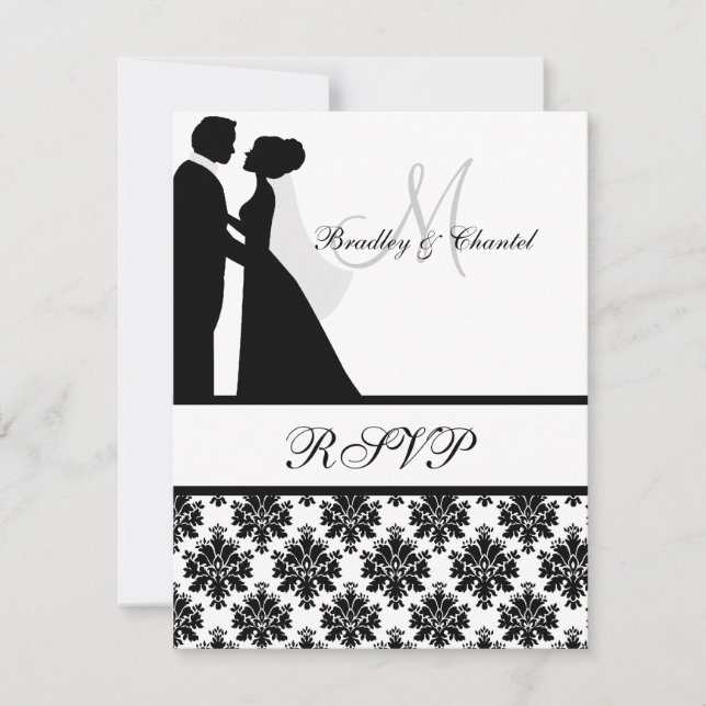 Carte RSVP Couple Mariage noir et blanc (Devant)