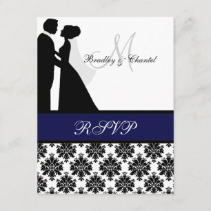 Carte RSVP Couple Mariage noir et bleu marine