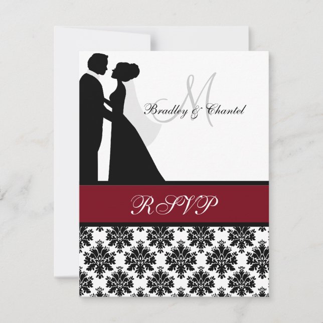 Carte RSVP Couple Mariage noir et canneberge (Devant)