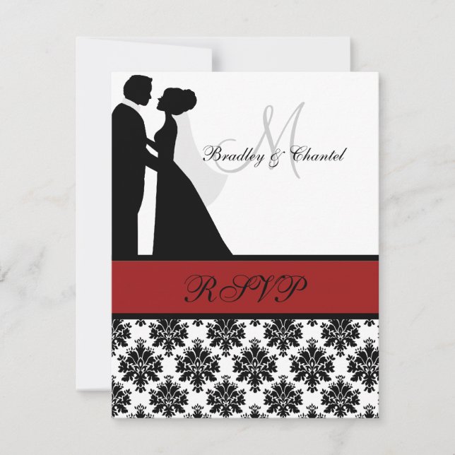 Carte RSVP Couple Mariage noir et rouge (Devant)