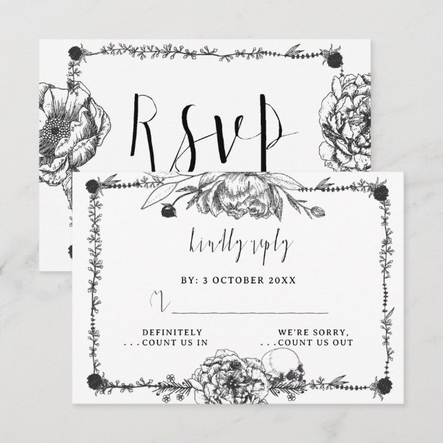 Carte RSVP crâne gothique à main (Devant / Derrière)