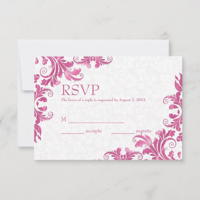 Carte RSVP Damas et dentelle rose blanche (Devant)