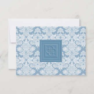 Carte RSVP Damask bleu avec Croix ou Quatrefoil