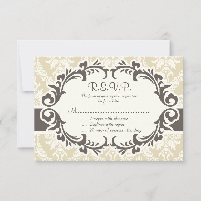 Carte RSVP Damask Crème (Devant)