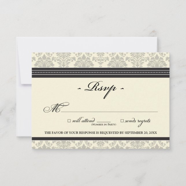 Carte RSVP Damask Elegant (noir/crème) (Devant)