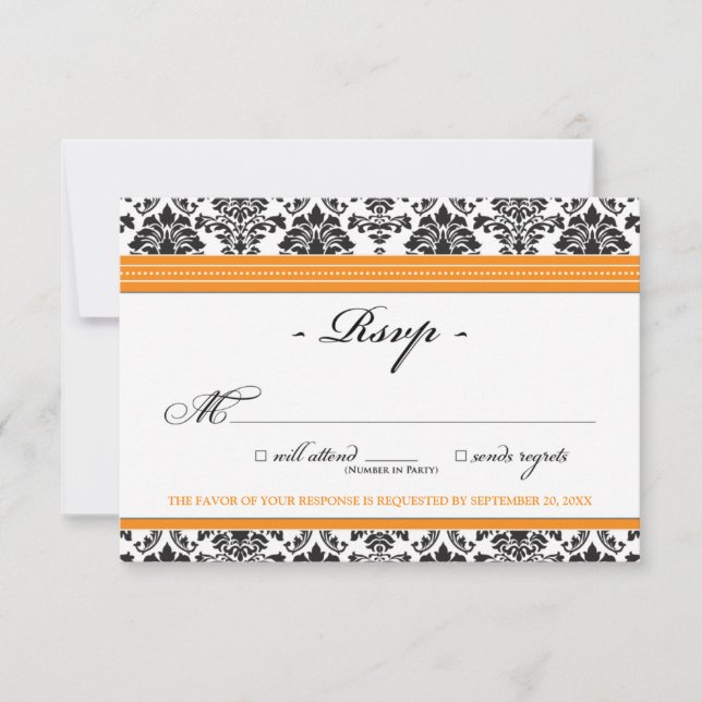 Carte RSVP Damask Elegant (orange) (Devant)