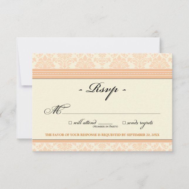 Carte RSVP Damask Elegant (pêche/crème) (Devant)