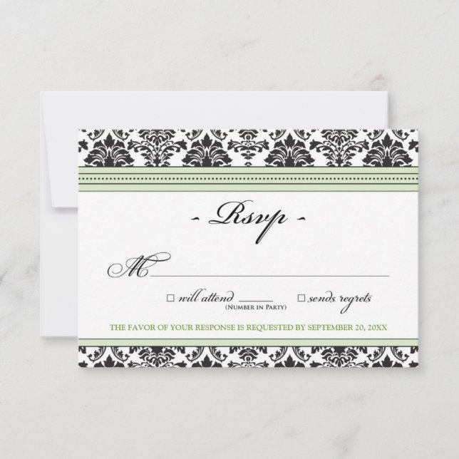 Carte RSVP Damask Elegant (sauge) (Devant)