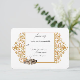 Carte RSVP Damask Gold Masquerade
