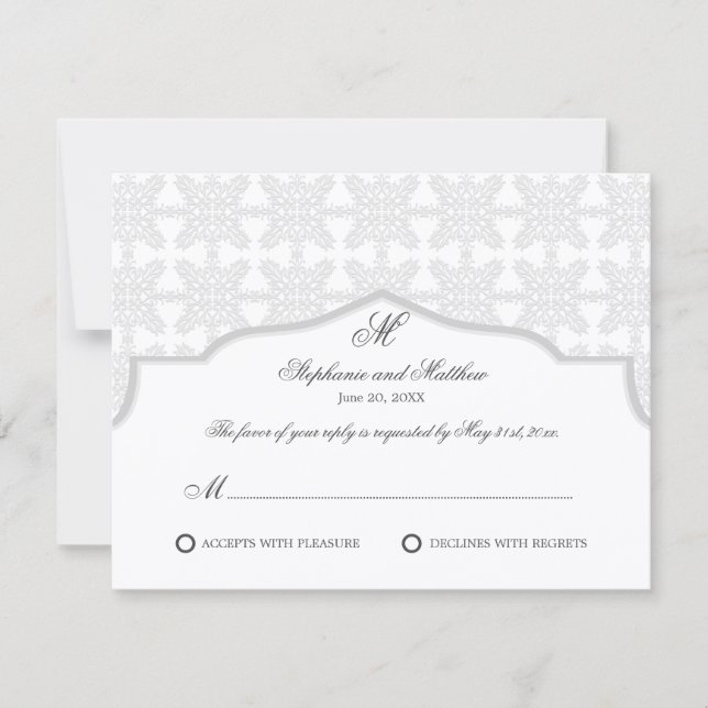 Carte RSVP Damask Monogram Silver Grey (Devant)
