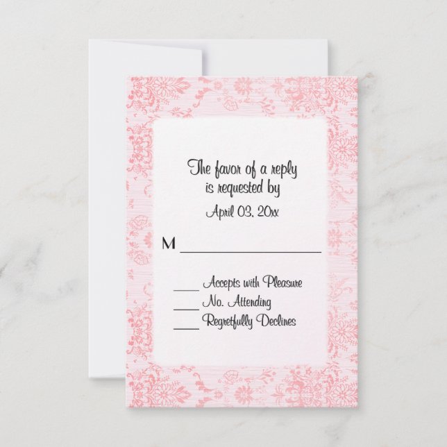 Carte RSVP Damask Rose (Devant)