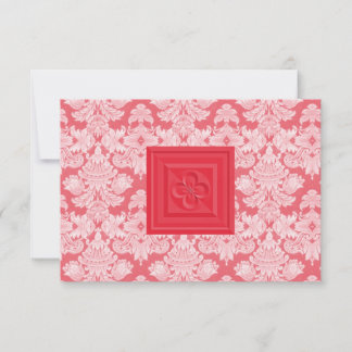 Carte RSVP Damask rouge avec Croix ou Quatrefoil