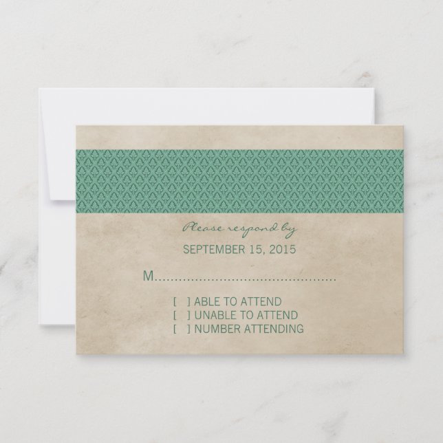 Carte RSVP Damask Rustique verte (Devant)
