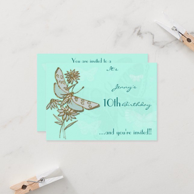 Carte RSVP d'anniversaire papillon (Devant/Arrière en situation)
