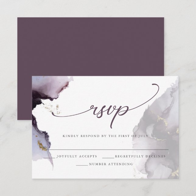 Carte RSVP d'aquarelle de prune bouillie moderne (Devant / Derrière)
