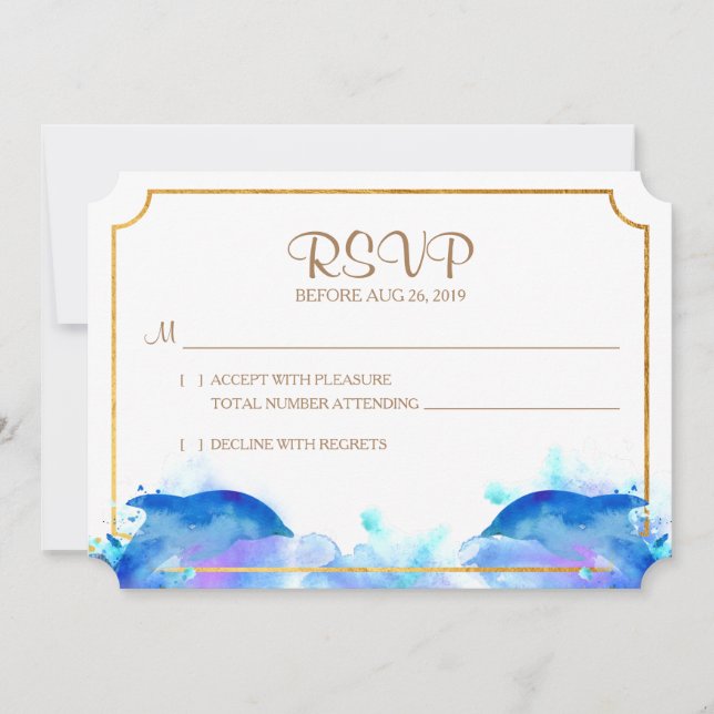 Carte RSVP Dauphin Aquarelle Bleue (Devant)
