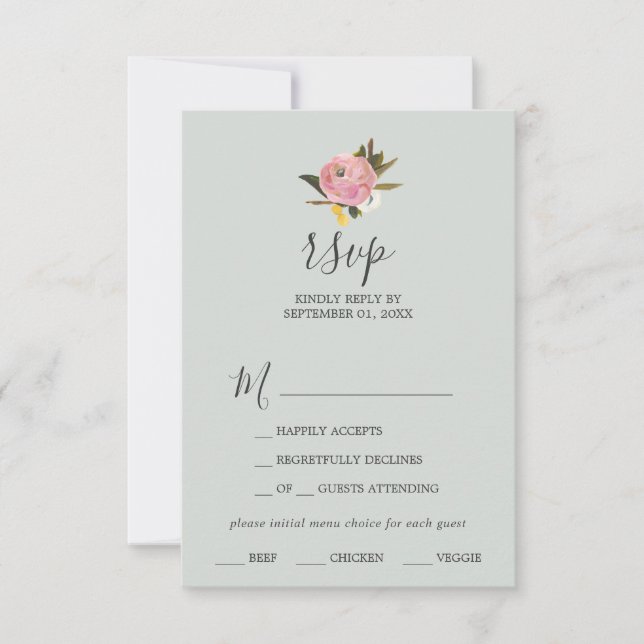 Carte RSVP de choix de menu floral peint (Devant)