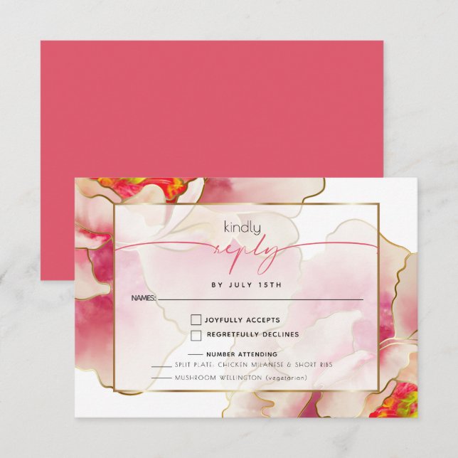 Carte RSVP de choix de repas de Rose de corail exo (Devant / Derrière)