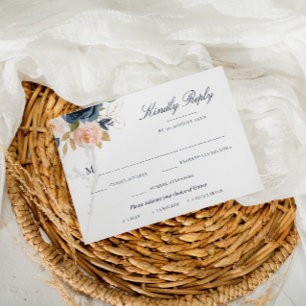 Carte RSVP de choix de repas floral rose et bleu m