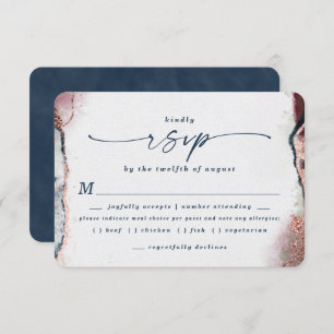 Carte RSVP de choix de repas Mariage bleu Bourgogn