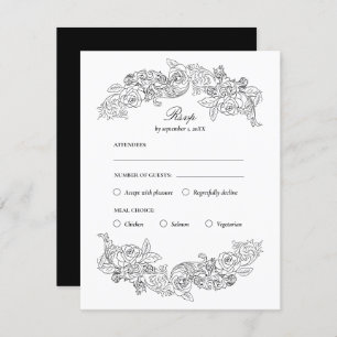 Carte RSVP de choix de repas Rococo noir et blanc