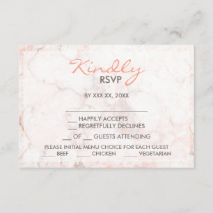 Carte RSVP de choix du menu en marbre rose blanche