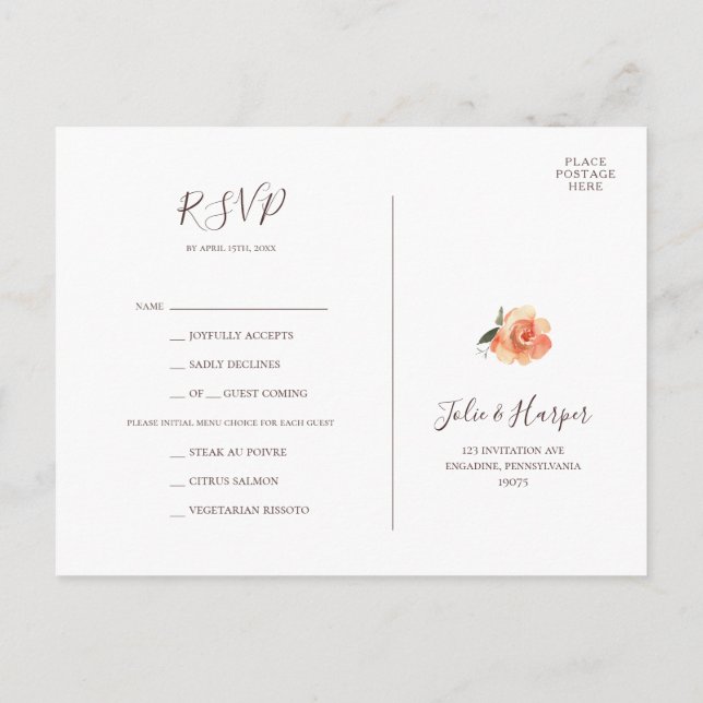 Carte RSVP de choix du menu Floral Orange Bourgogn (Dos)
