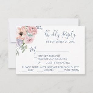 Carte RSVP de choix du menu Florals Rose Dusty