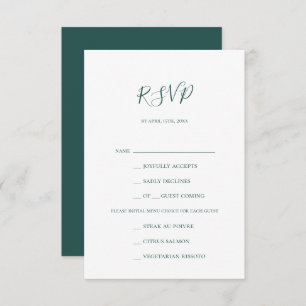 Carte RSVP de choix du menu Vert foncé