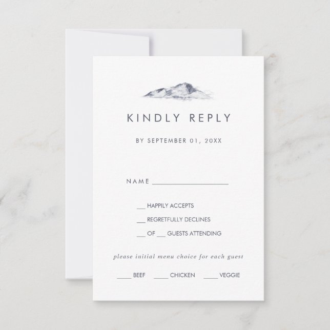 Carte RSVP de choix simple Mariage de montagne (Devant)