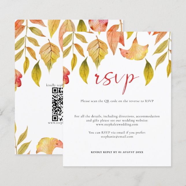 Carte RSVP de code QR de l'automne du budget (Devant / Derrière)