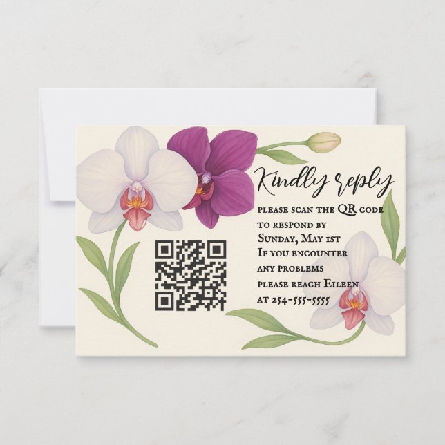 Carte RSVP de code QR d'intégration orchidée (Devant)